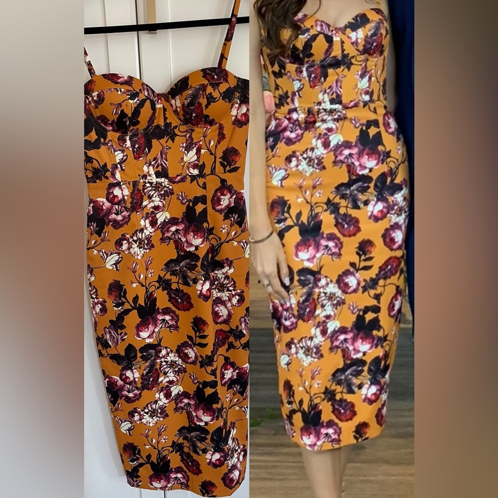 Gold dress with floral, corset top